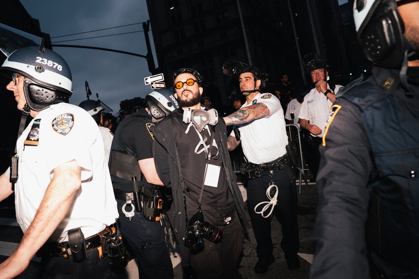 Police arrest a protester in New York City on Sunday at the No Kings event 