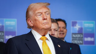 Donald Trump glares to his left