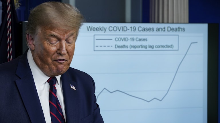 President Donald Trump speaks during a coronavirus news conference at the White House.