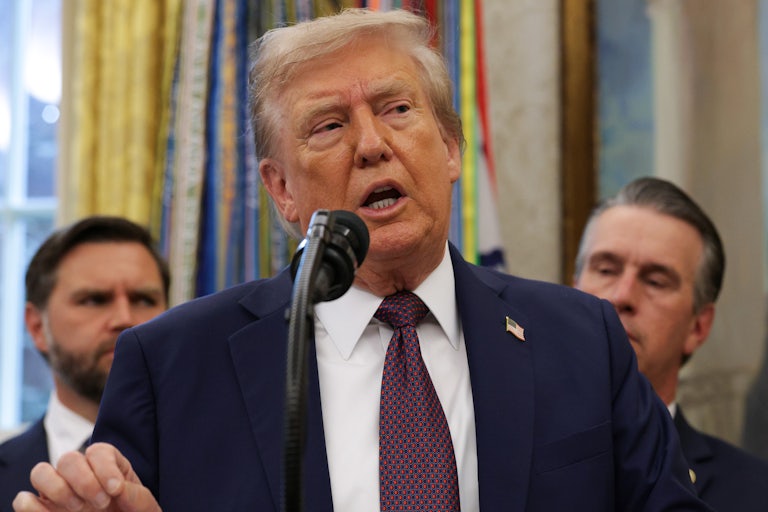 Donald Trump speaks in the White House