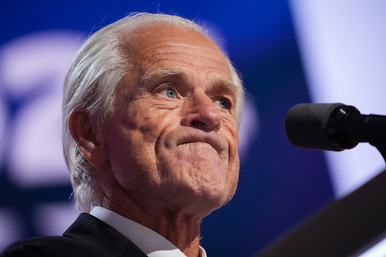 Peter Navarro frowns while onstage at the Republican National Convention