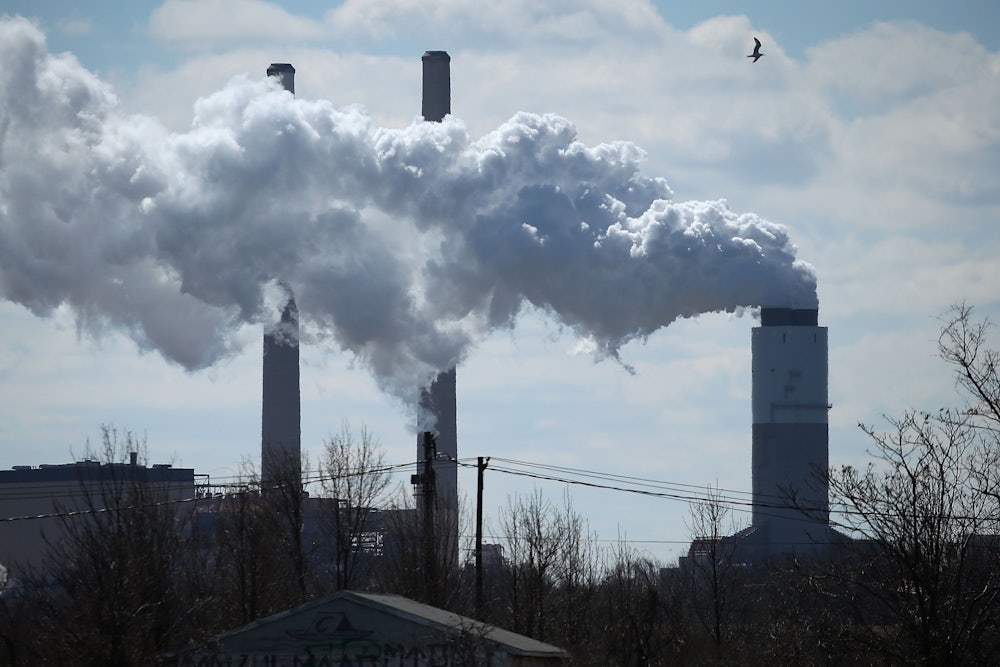 Emissions spew from a large stack at the coal fired Brandon Shores Power Plant on March 9, 2018 in Baltimore, Maryland.