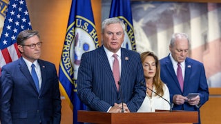 House Oversight Chair James Comer speaks at a podium in the Capitol.