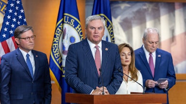 House Oversight Chair James Comer speaks at a podium in the Capitol.