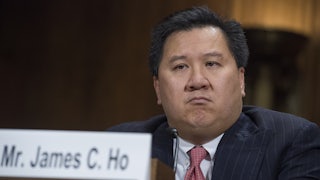 James C. Ho testifies during his Senate Judiciary Committee confirmation hearing in 2017.