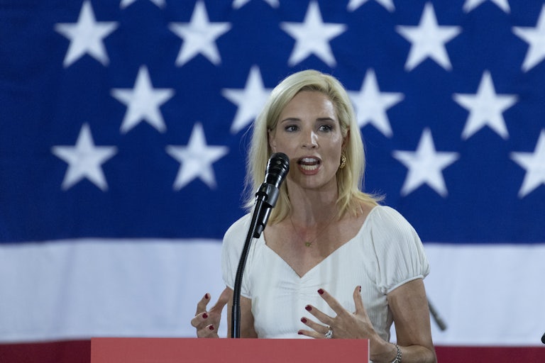 U.S. Rep. Ashley Hinson speaks to guests at a fundraiser in Cedar Rapids, Iowa.
