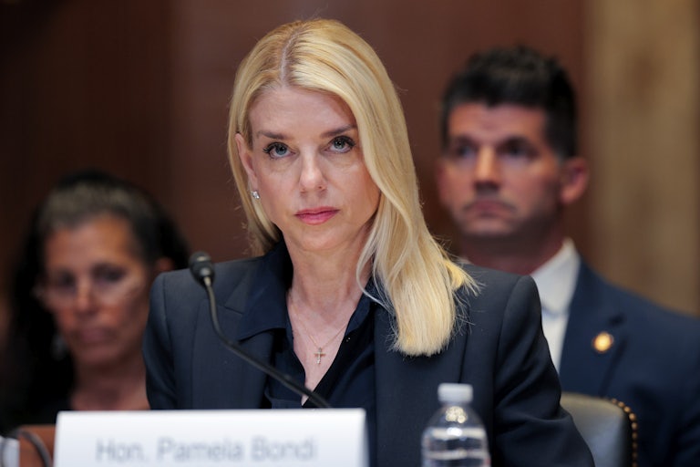 Pam Bondi stares menacingly ahead
