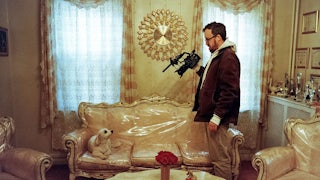 John Wilson points a video camera at a dog on his show, “How to With John Wilson”