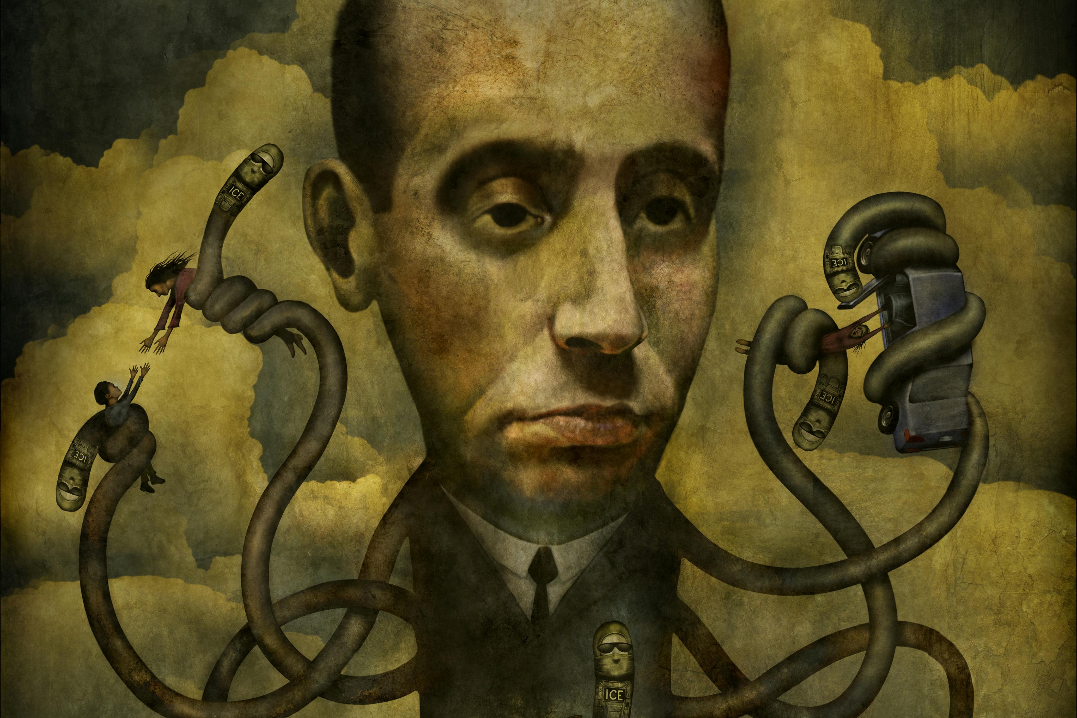 Stephen Miller is shown as a remorseless creature separating families and callously imprisoning immigrants in inhumane prisons