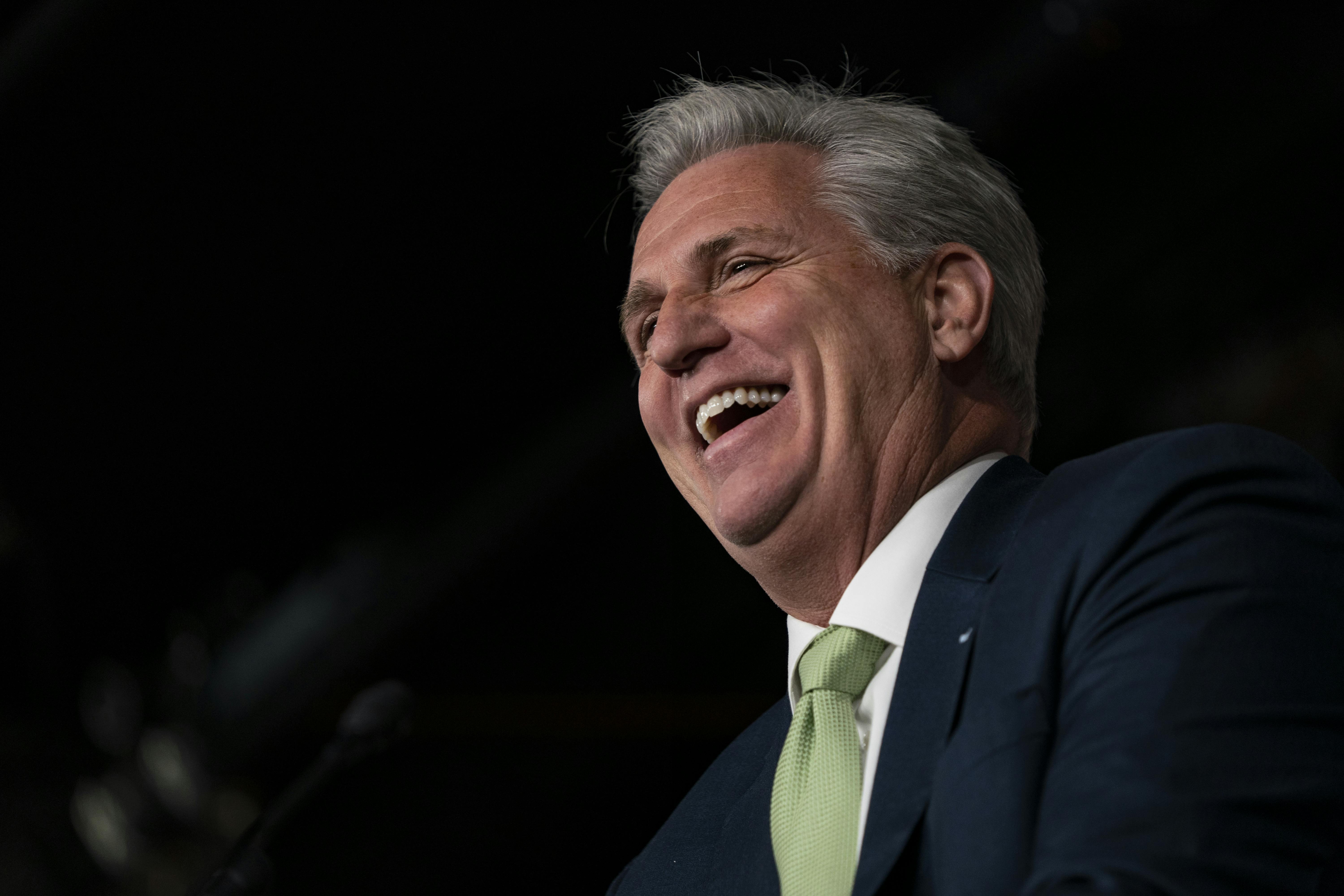 A close-up of a laughing California Representative Kevin McCarthy