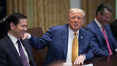 Donald Trump attends a cabinet meeting at the White House on July 08, 2025 in Washington, D.C.