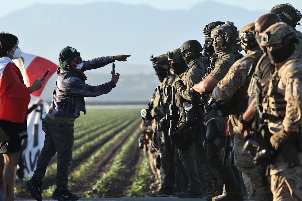 On July 10, federal agents blocked people protesting an ICE immigration raid at a cannabis farm near Camarillo, California.