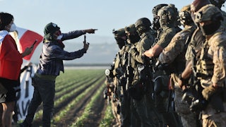 On July 10, federal agents blocked people protesting an ICE immigration raid at a cannabis farm near Camarillo, California.