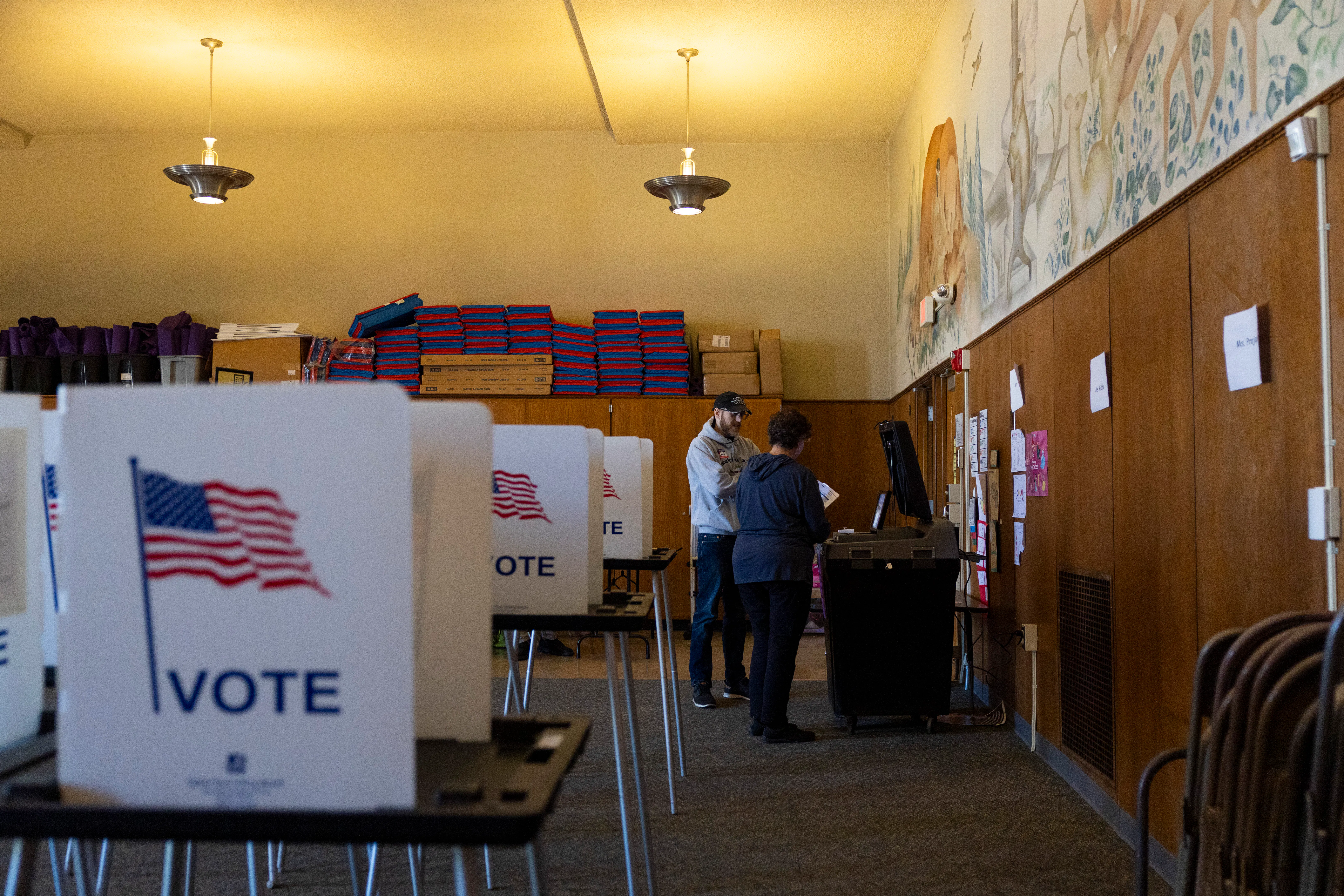 Volunteer election workers at a voting station in Wisconsin