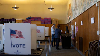 Volunteer election workers at a voting station in Wisconsin