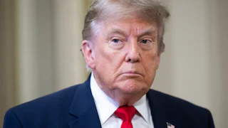 Donald Trump frowns and stares blankly