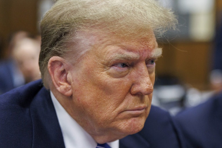 Donald Trump looks to the side