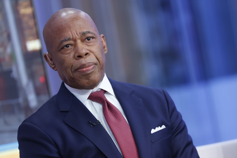 New York City Mayor Eric Adams sits on the set of “Fox & Friends”