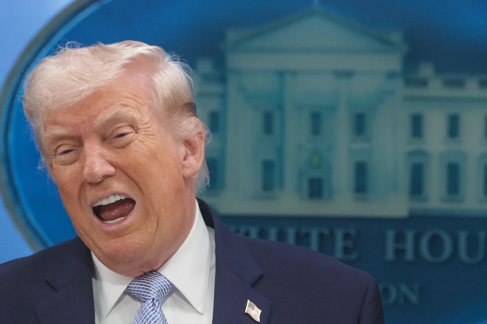 Donald Trump speaks vehemently to reporters