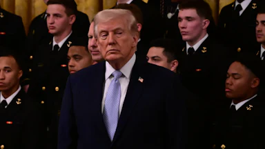 U.S. President Donald Trump speaks during the Commander-in-Chief’s Trophy presentation ceremony at the White House in Washington, D.C., United States on March 20, 2026.