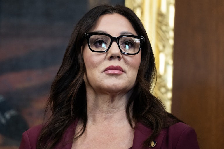 Labor Secretary Lori Chavez-DeRemer stands during a press conference