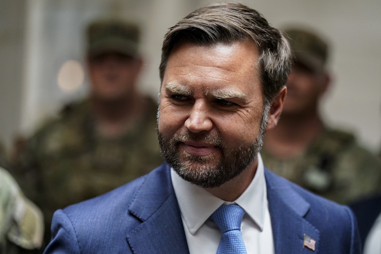 U.S. Vice President J.D. Vance looks at the camera.