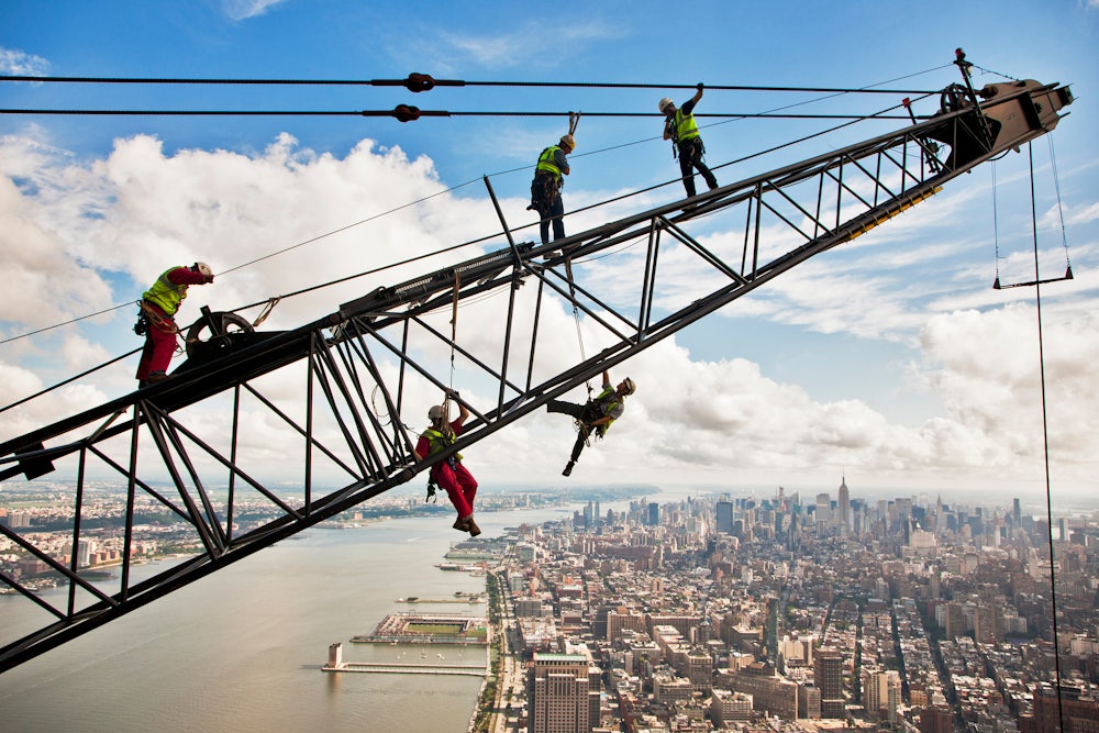 Crane inspectors at work on the ninetieth floor of One World Trade Center