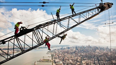 Crane inspectors at work on the ninetieth floor of One World Trade Center