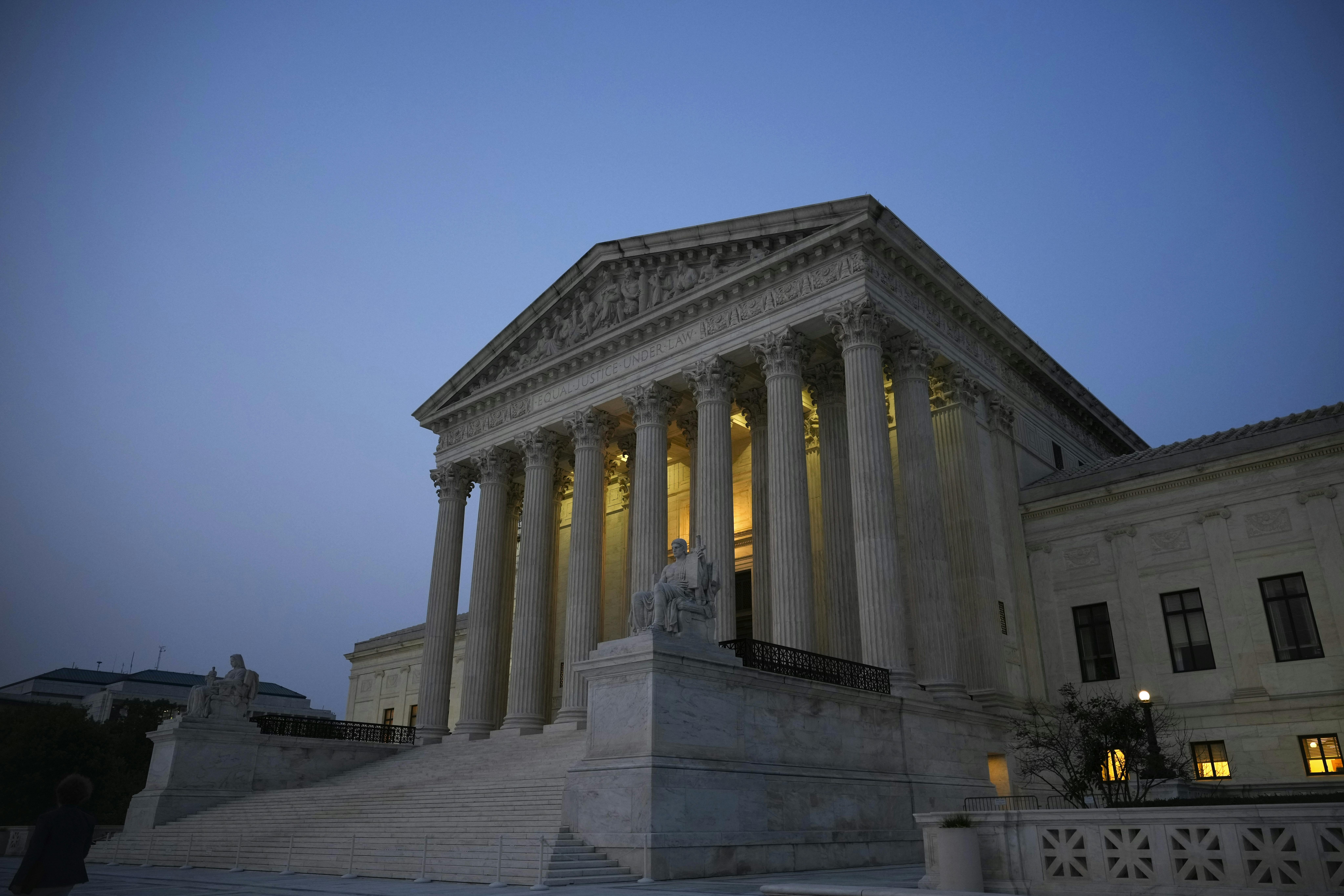 The U.S. Supreme Court is shown at dusk on June 28, 2023 in Washington, D.C. 