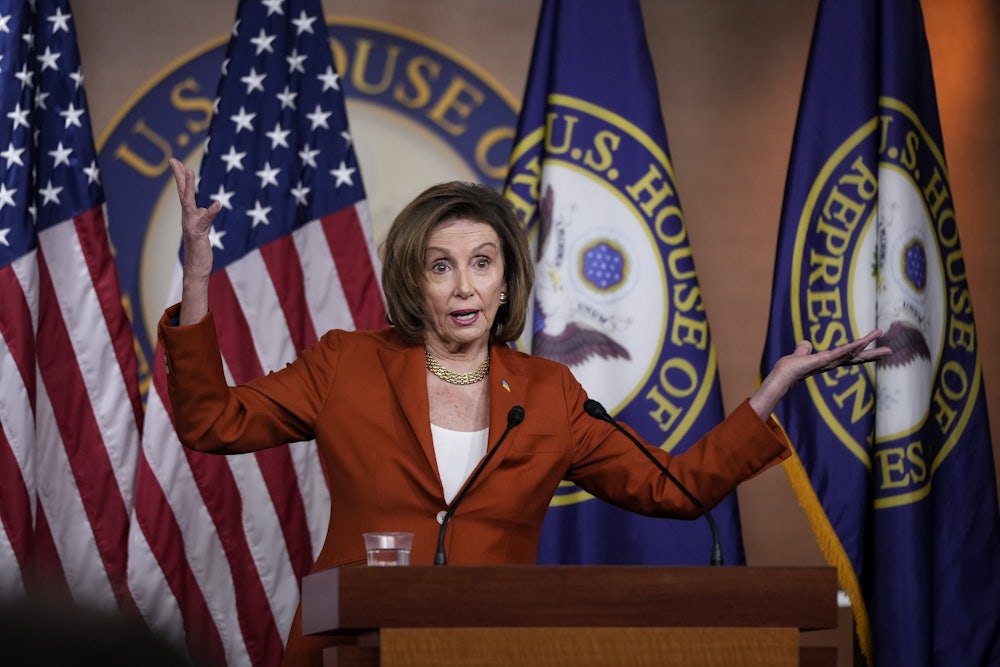 House Speaker Nancy Pelosi gestures as she speaks to reporters on Capitol Hill.
