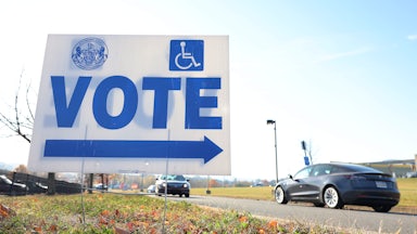 A "vote" sign near a polling station in Scranton, Pennsylvania
