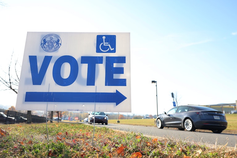 A "vote" sign near a polling station in Scranton, Pennsylvania