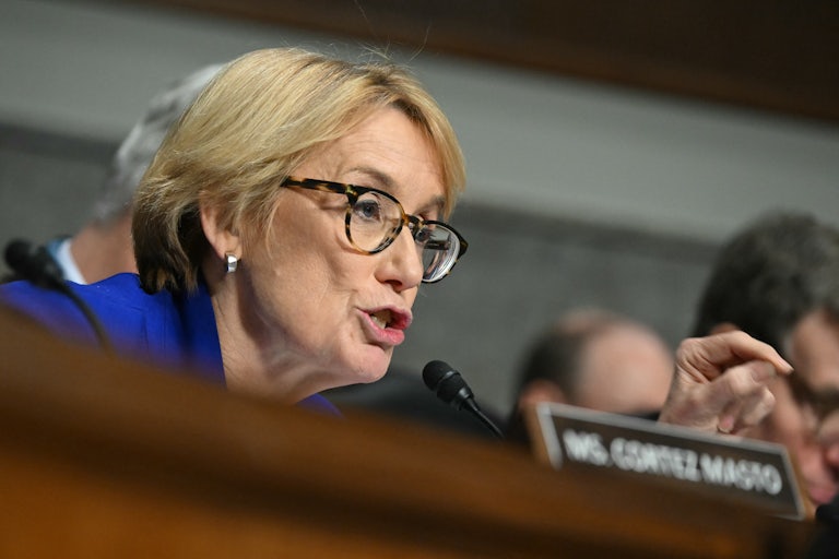 Senator Maggie Hassan gestures while speaking during Robert F. Kennedy Jr.’s confirmation hearing