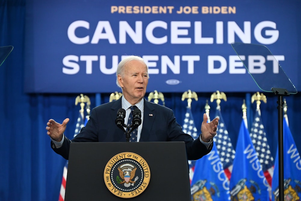 Joe Biden delivers remarks on student debt and lowering costs for Americans at Madison College in Madison, Wisconsin, on April 8, 2024.