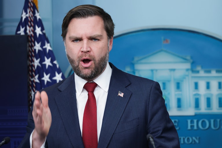 Vice President JD Vance gestures and speaks