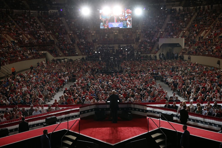 Donald Trump speaks to a rally