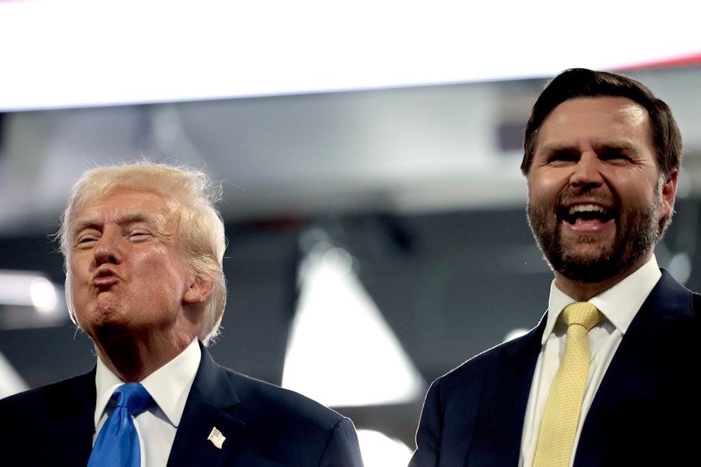 Trump and his running mate, Senator J.D. Vance, during the Republican National Convention