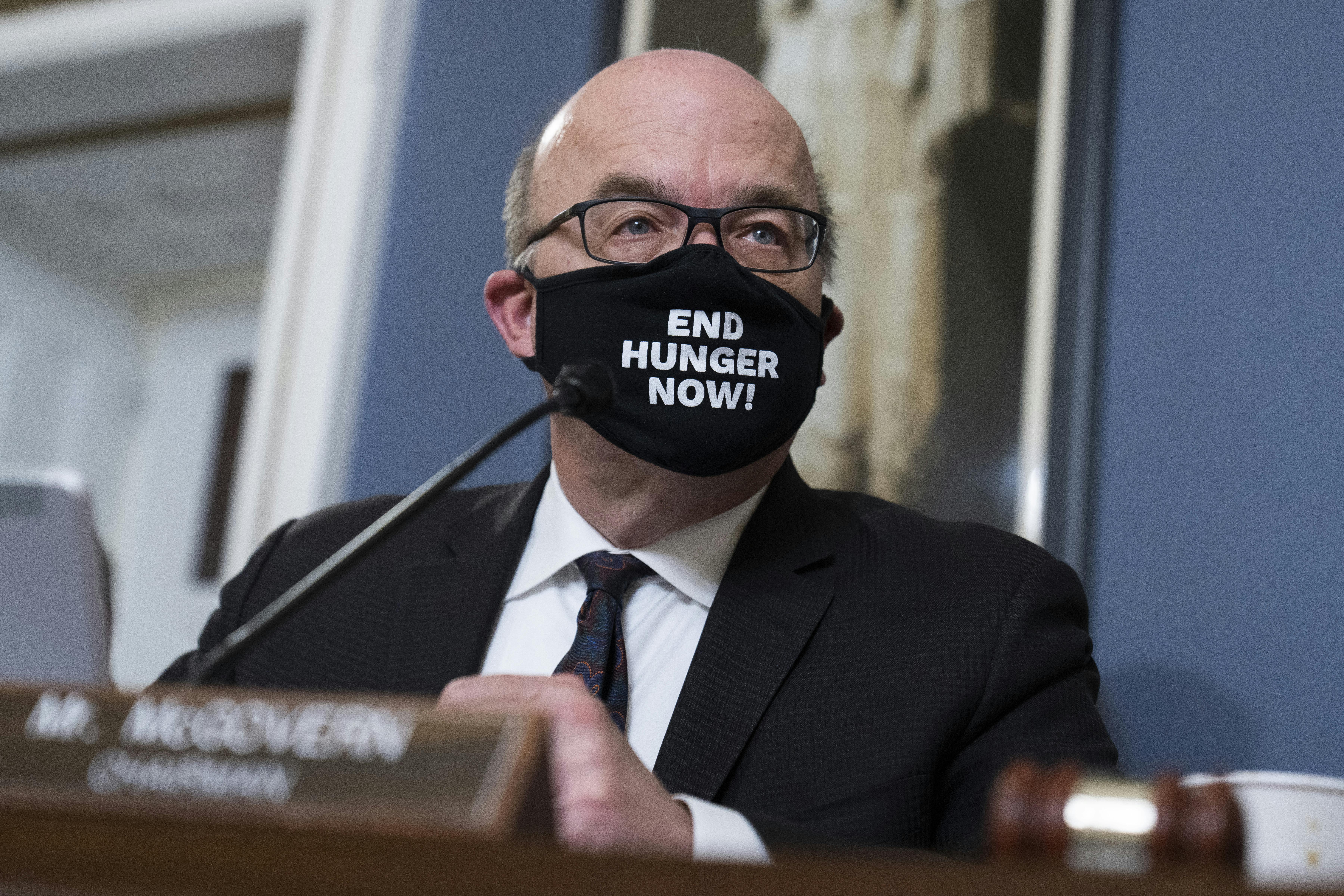 Massachusetts Rep. Jim McGovern, seen wearing one of his ubiquitous "End Hunger Now" masks.