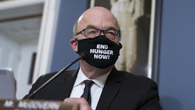 Massachusetts Rep. Jim McGovern, seen wearing one of his ubiquitous "End Hunger Now" masks.