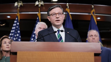 House Speaker Mike Johnson speaks during a news conference