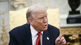 Donald Trump angrily points a finger