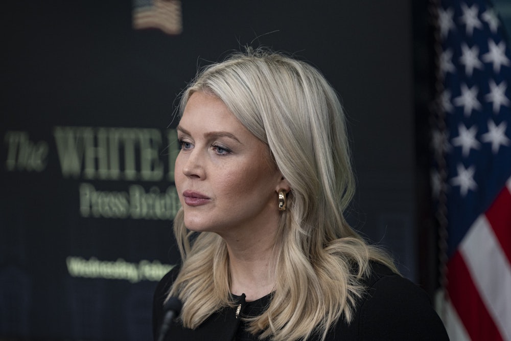 Karoline Leavitt stares in profile