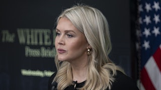 Karoline Leavitt stares in profile