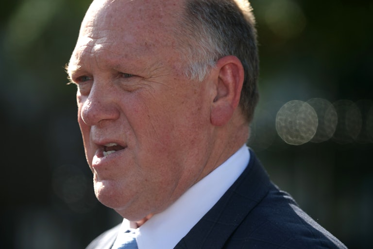 Trump's Border Czar Tom Homan speaks at a press conference.