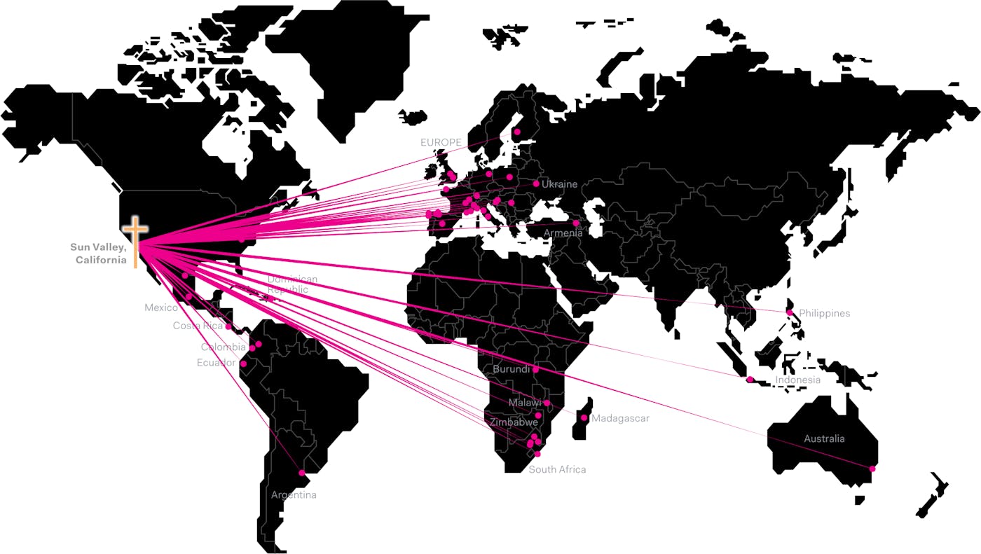 A map of Grace Community Church global ministries