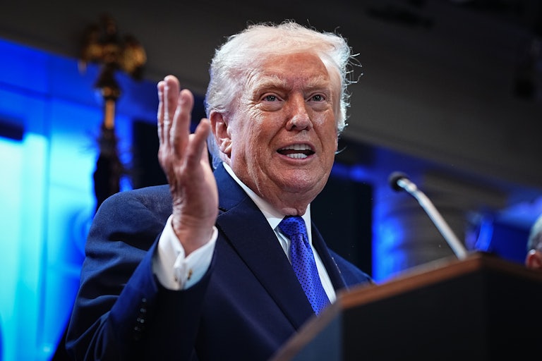 Donald Trump in the White House press briefing room.