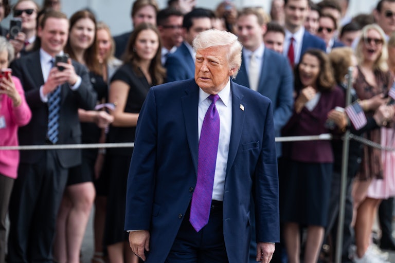 Donald Trump stands outside the White House