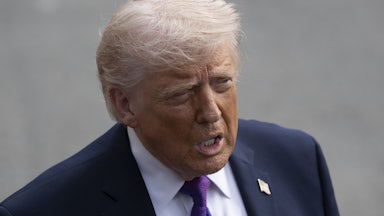 Donald Trump speaks to reporters outside the White House