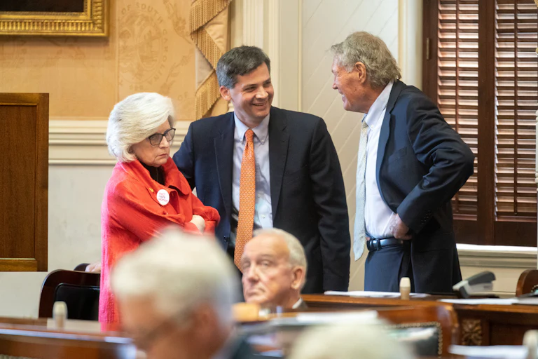 South Carolina Senate Majority Leader Shane Massey stands with one hand on his hip while he speaks to other senators