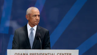 Former President Barack Obama speaks during the opening of the Obama Presidential Center